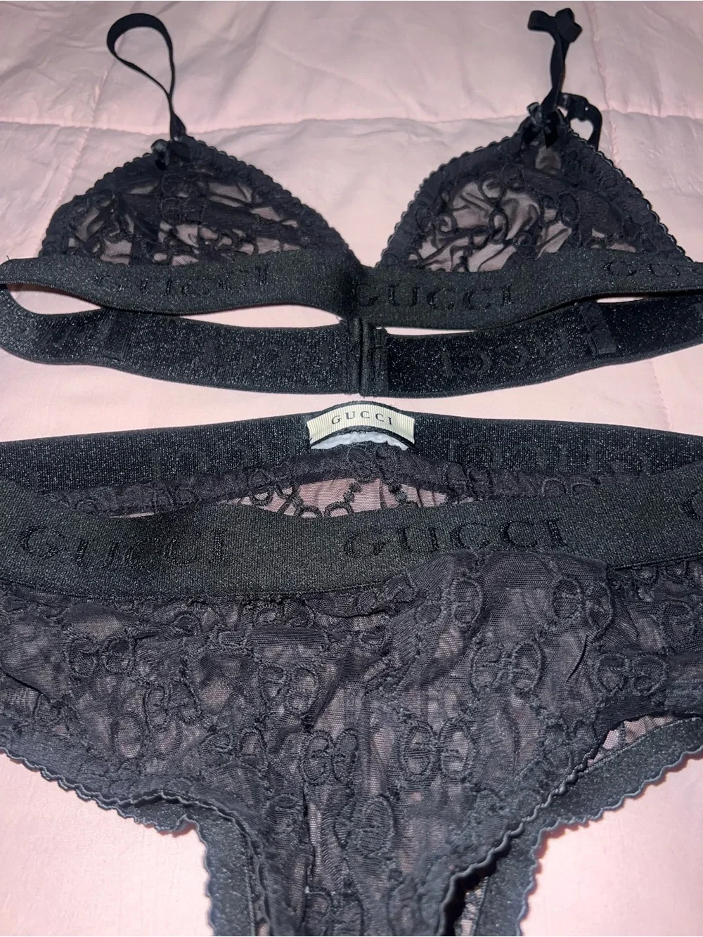 Gucci Black GG Lace Bralette and Brief Lingerie Set Authentic